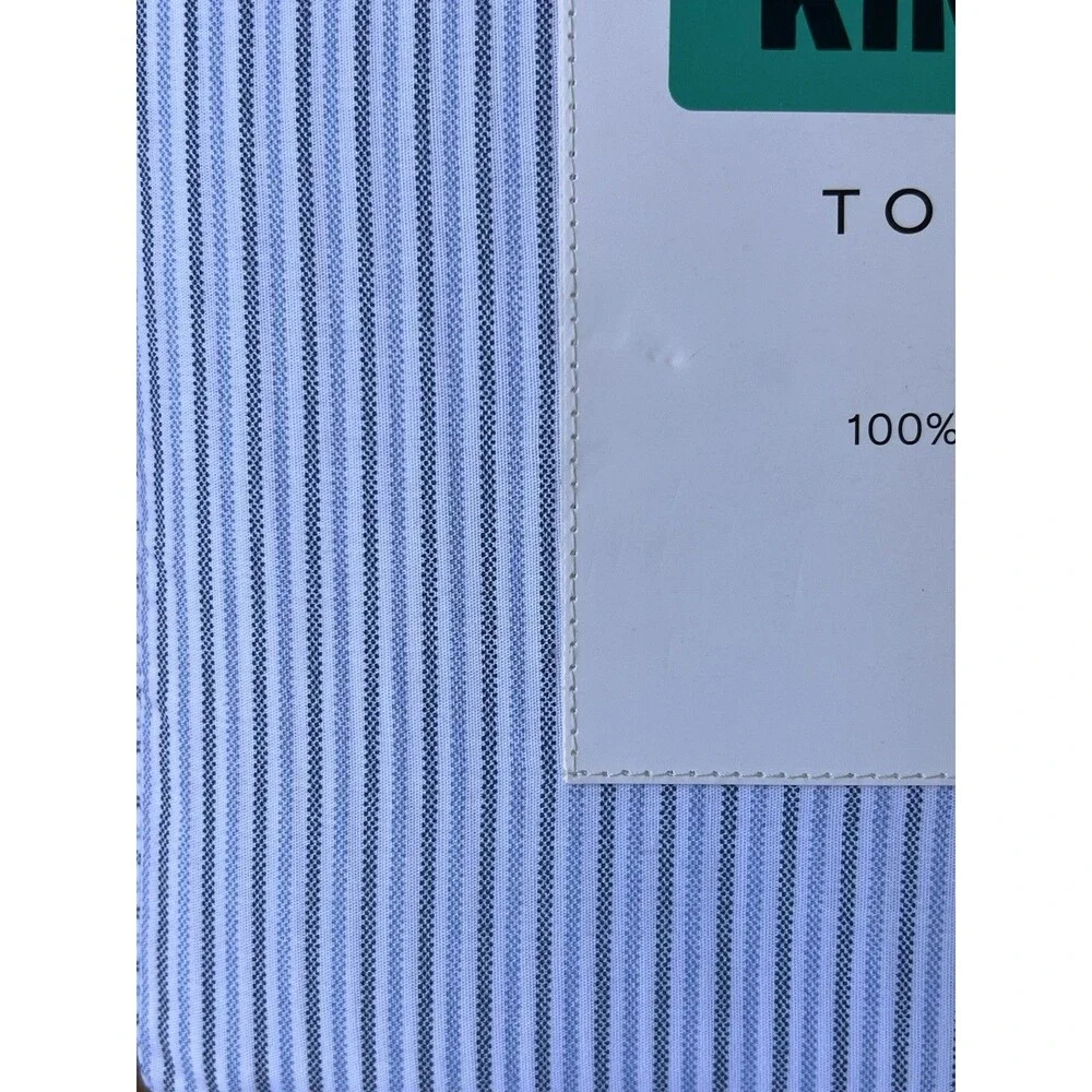 Tommy Hilfiger KING Bed Sheet Set 100% Percale Cotton Ithaca Bicolor Stripe Blue
